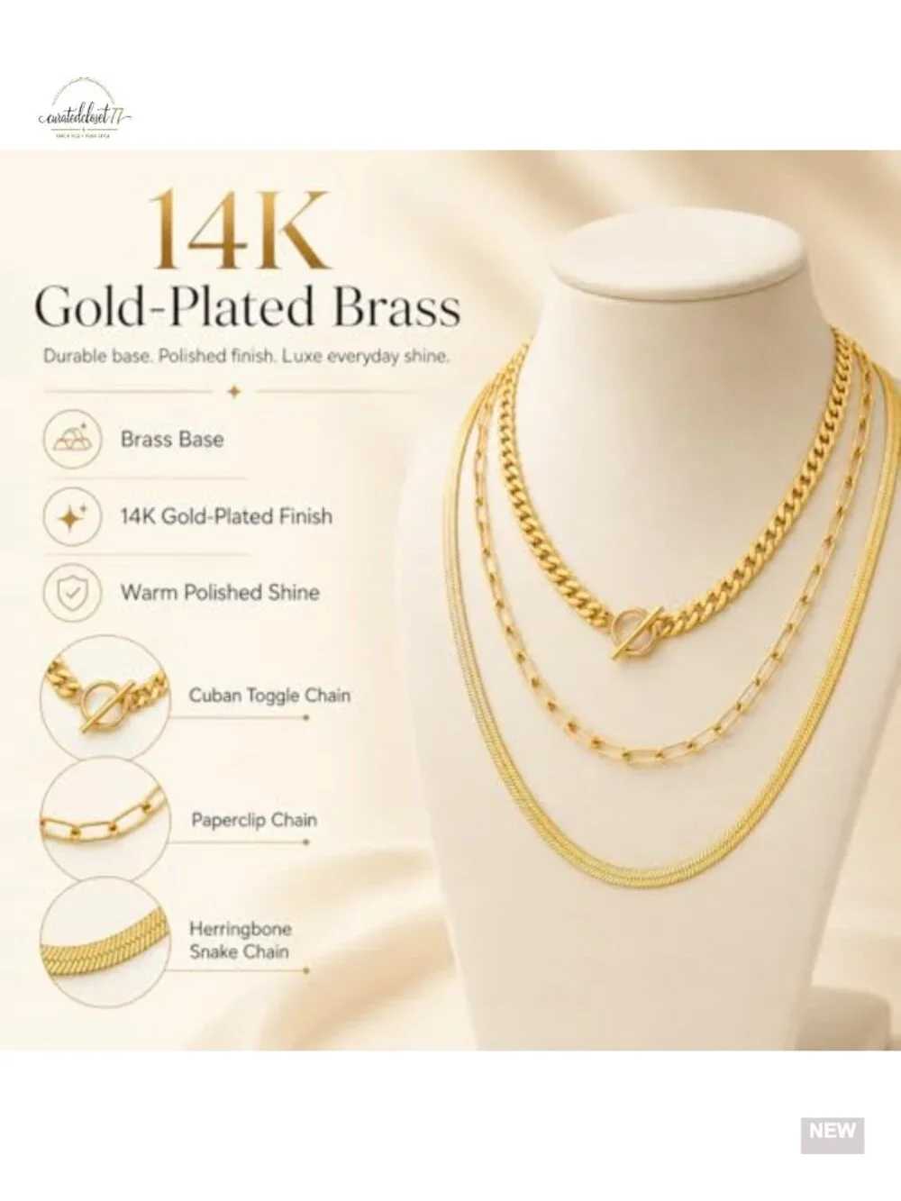 14K Gold Plated Layered Necklace Set, Stacking Chain Necklace for Women